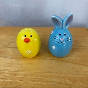 Ceramic Easter Chick and Bunny Salt & Pepper Shakers - Yellow & Blue